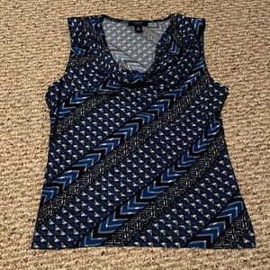 Blue sleeveless cowl neck top